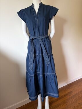 JS71  Elan Daria Midi Dress Navy Button-Front Midi Dress with Tie Belt
